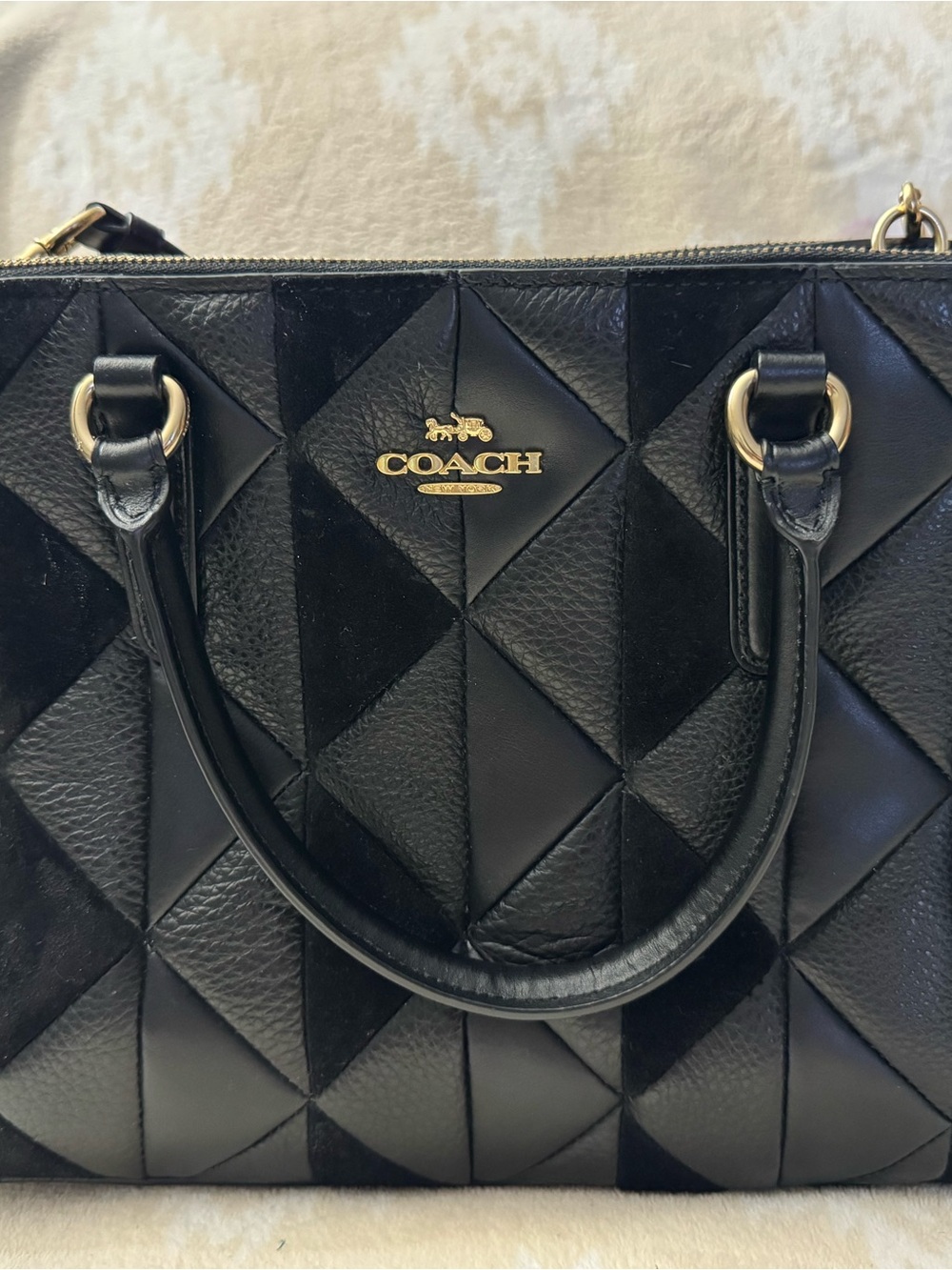COACH Black Quilted Leather Satchel with Gold Hardware